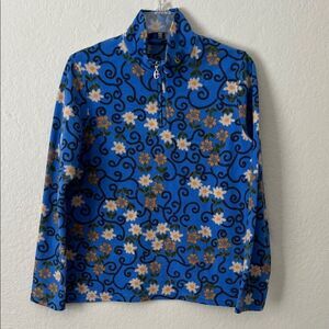 Like New! Conte of Florence Floral Blue Quarter-Zip Pullover in Size Unknown